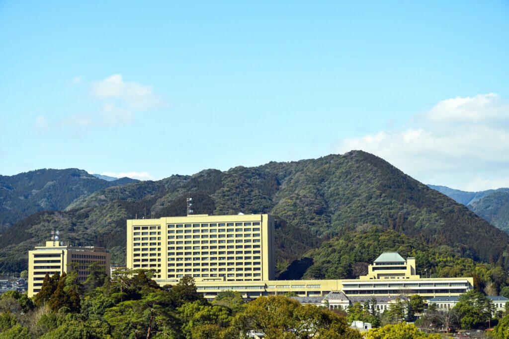 山口市内を上空から撮影した写真