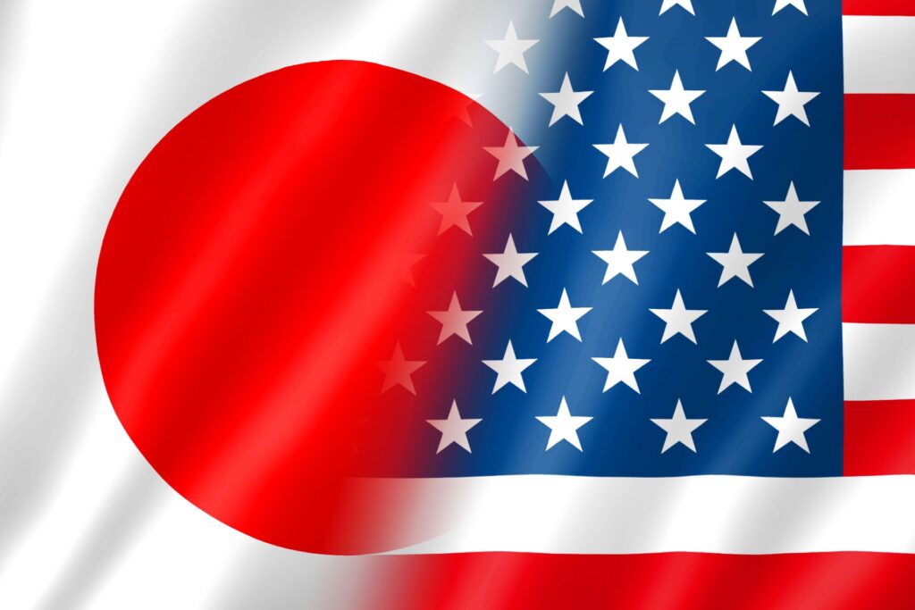 日本とアメリカの国旗を撮影した画像