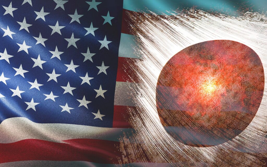 日本とアメリカの国旗を撮影した画像