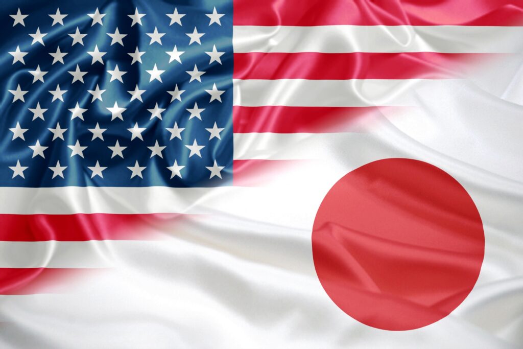 日本とアメリカの国旗を撮影した画像