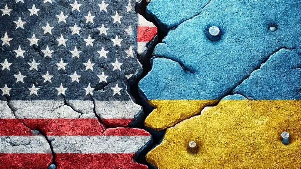 アメリカとウクライナの国旗を撮影した画像