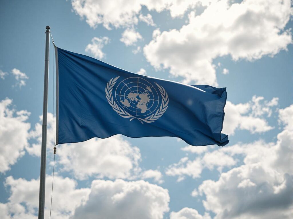 国連の国旗を撮影した画像
